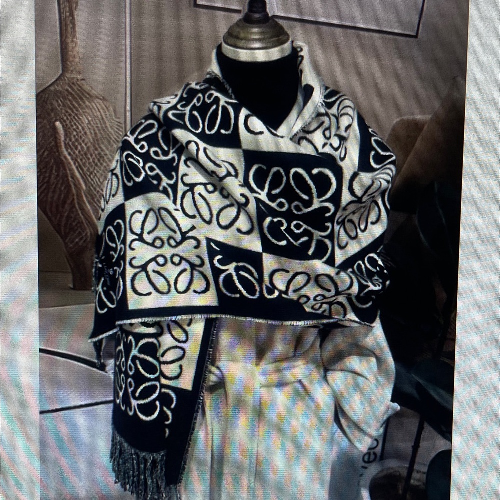 Chic Black and White Patterned Scarf